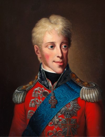 Porträt von Friedrich VI (1784-1839) in einer roten Jacke und mit dem Elefantenorden von Christoph Wilhelm Wohlien